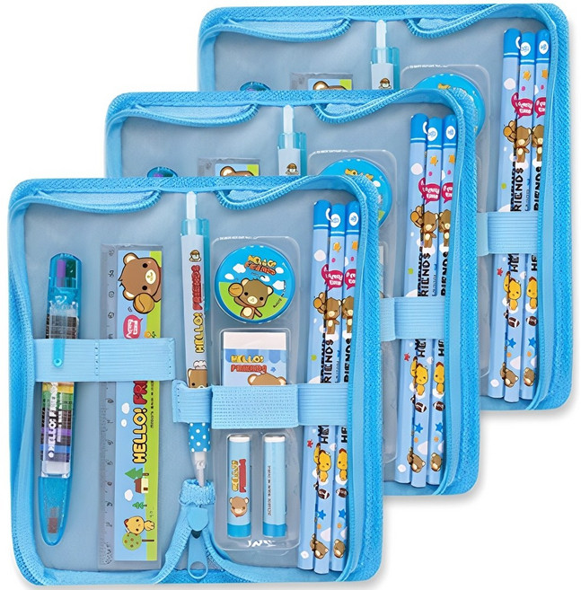 미소로 4000 지퍼케이스 문구세트, 블루, 3세트