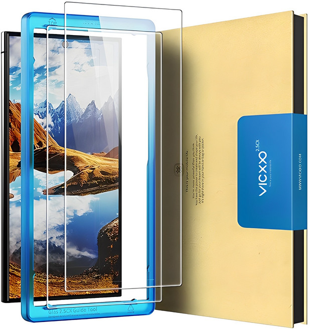 빅쏘 2.5CX 9H 고경도 갤럭시 지문인식 강화유리 휴대폰 액정보호필름 2매 + 부착가이드, 1세트