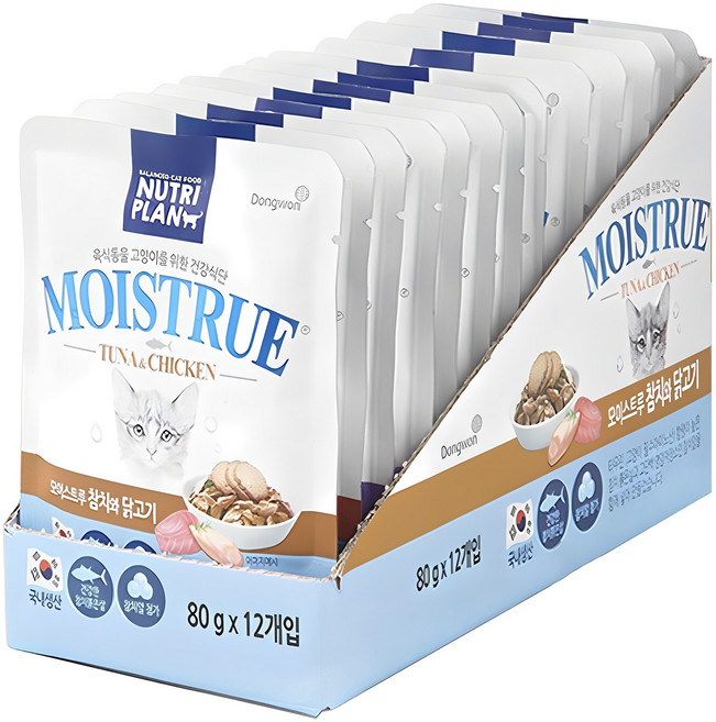 동원뉴트리플랜 고양이 모이스트루 습식 간식, 닭+참치, 80g, 12개