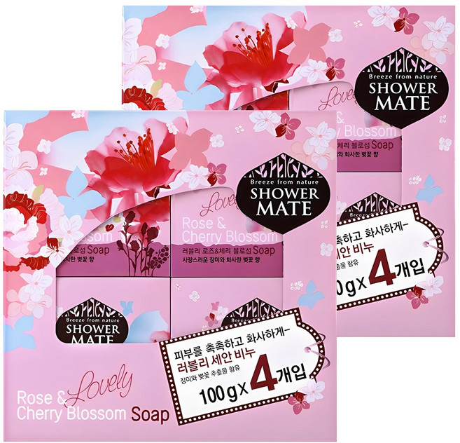 샤워메이트 세안 비누 러블리 로즈 앤 체리 블로섬, 100g, 8개입