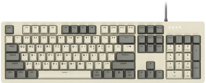 ABKO 復古機械式電競有線標準型鍵盤, 復古米白, K517, 茶軸