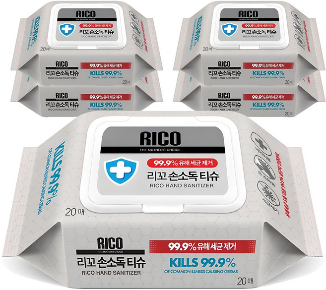 리꼬 손소독 물티슈 캡형, 20매, 5개