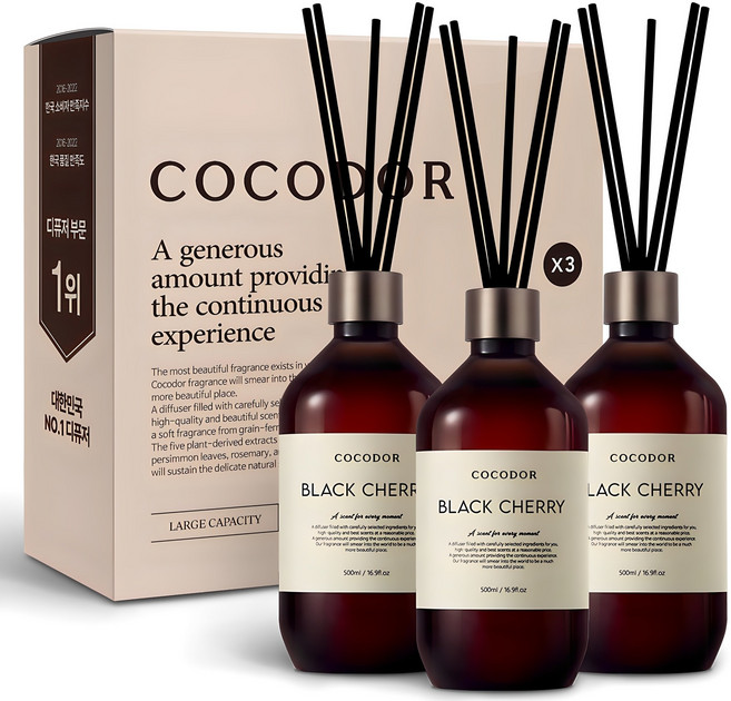 코코도르 디퓨저 + 섬유스틱 7p, 블랙체리, 500ml, 3개