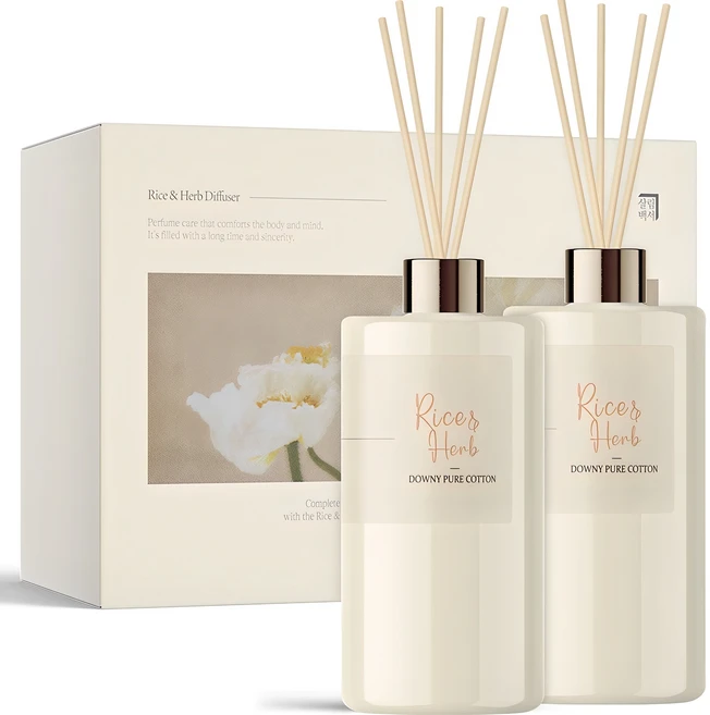 살림백서 라이스 앤 허브 대용량 디퓨저 500ml x 2p, 다우니퓨어코튼, 1개 - 쿠팡