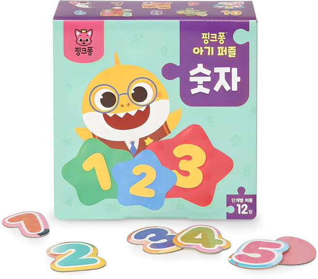 핑크퐁 아기 퍼즐 숫자 (단계별 퍼즐 12장), 더핑크퐁컴퍼니
