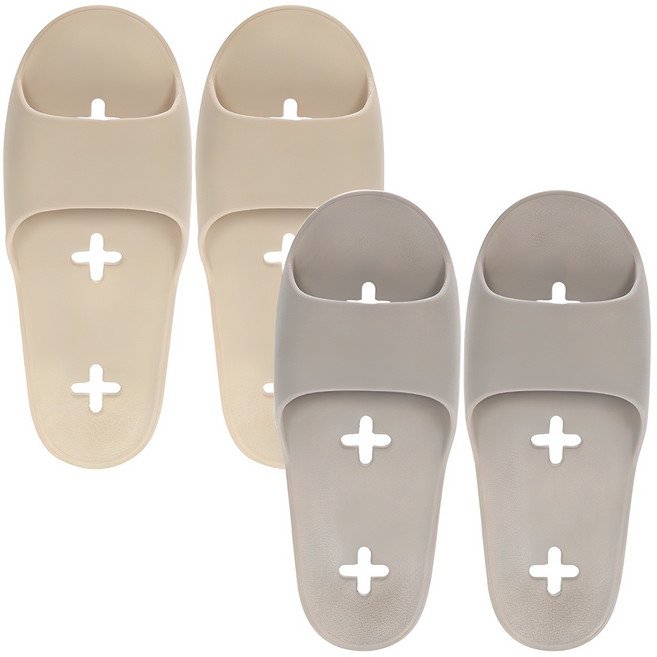 샤바스 국내산 문에 안걸리는 양발 슬림 욕실화 2종 세트, 라이트그레이 + 샌드베이지, 1개