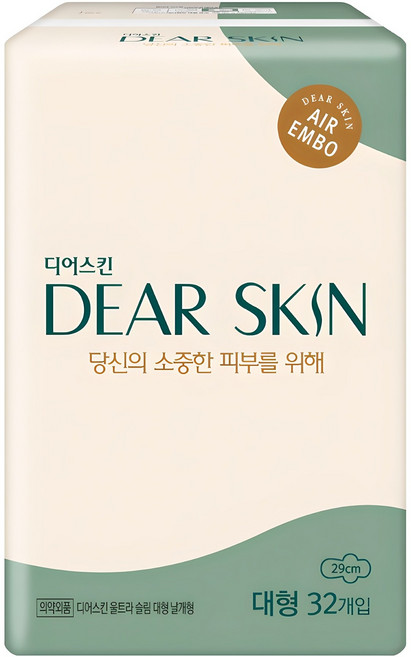 디어스킨 에어엠보 생리대 날개형, 대형, 32개입, 1개