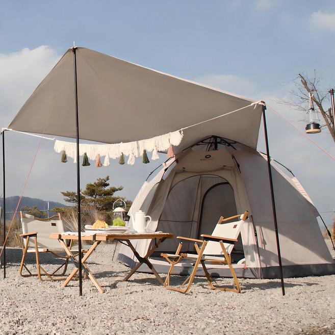 로티캠프 육각 원터치텐트 패밀리형 + 전용 헥사타프, 탄, 4~5인용