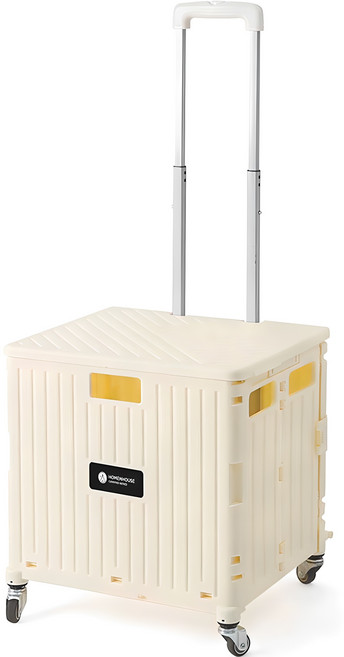 홈앤하우스 4바퀴 접이식 핸드카트 65L + 뚜껑 세트, 아이보리, 1개