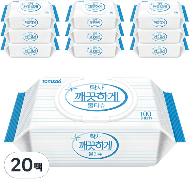 탐사 깨끗하게 도톰한 물티슈 캡형, 100개입, 20개