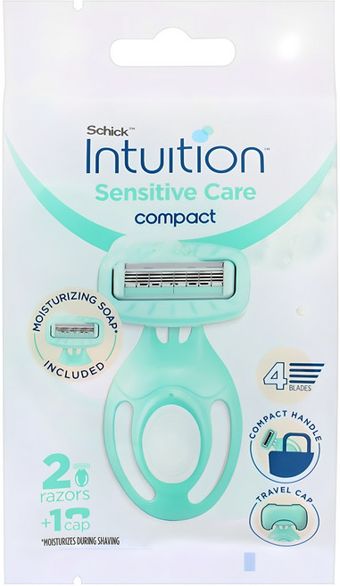 쉬크 인튜이션 센서티브 케어 컴팩트 휴대용 여성제모기, 2개입, 1개