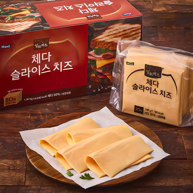 상하치즈 체다 슬라이스 치즈, 17g, 80매입, 1개