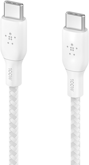 벨킨 부스트업 브레이디드 C타입-C타입 초고속 충전 케이블 100W PD, 2m, 1개, 화이트(CAB014bt2MWH)