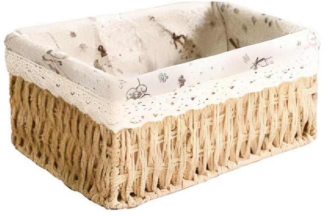 달빛마켓 내츄럴 수공예 직사각 수납 린넨 라탄바구니, 혼합색상, 1개