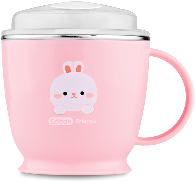 에디슨 프렌즈 흘림방지 스텐 한손 빨대컵 180ml, 흰토끼, 1개