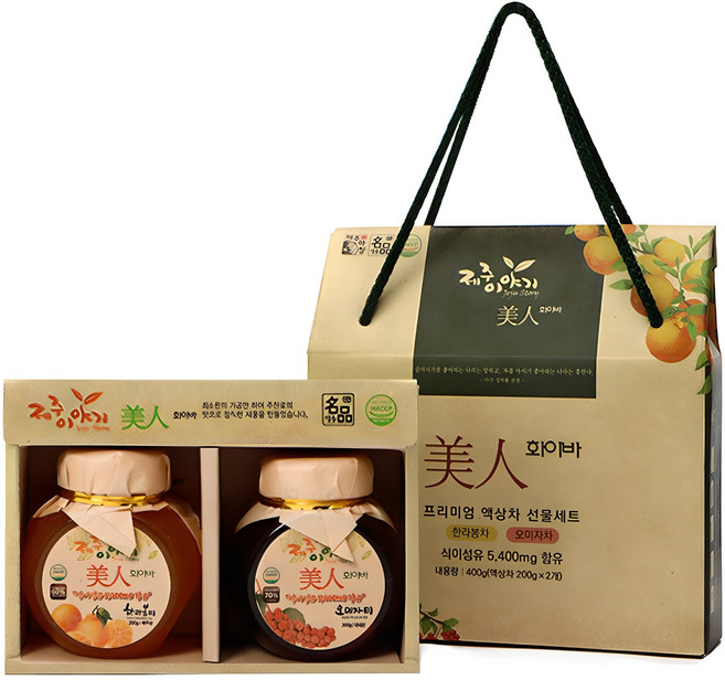 제주이야기 미인 화이바 꼬마 액상차 2종 선물세트, 한라봉차 200g + 오미자차 200g, 1세트