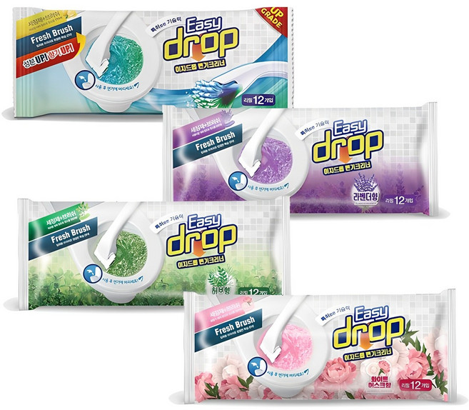이지드롭 일회용 변기크리너 리필 4종 세트, 라벤더향 + 레몬향 + 허브향 + 화이트머스크향