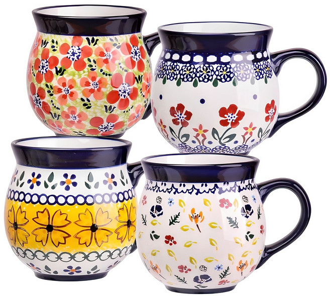 프라카 항아리 머그컵 중 350ml 4종 B세트, 체리블로썸 + 레드팬지 + 프리지아 + 믹스플라워, 1세트