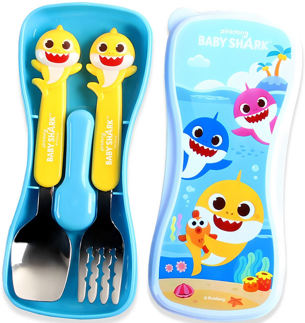 아이조움 유아용 아기상어 입체 스푼포크케이스 세트, 혼합색상, 스푼 + 포크 + 케이스, 1세트