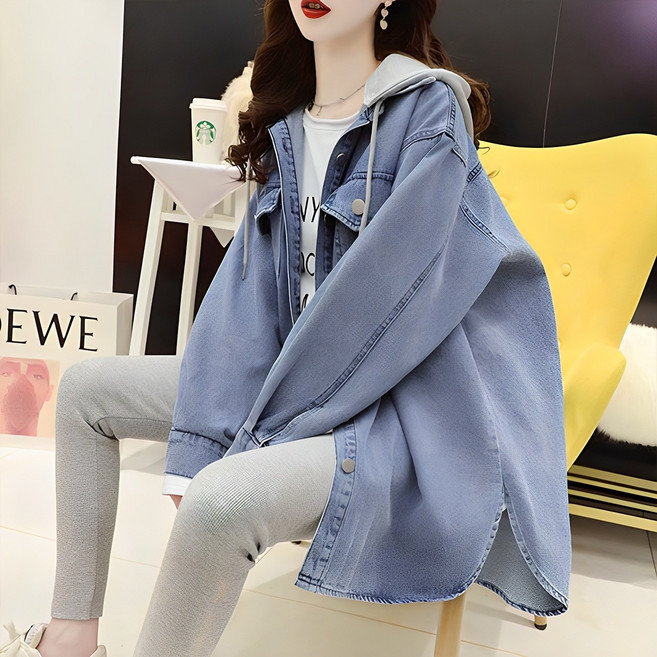andstyle 女款連帽可拆式水洗丹寧襯衫式夾克 261296