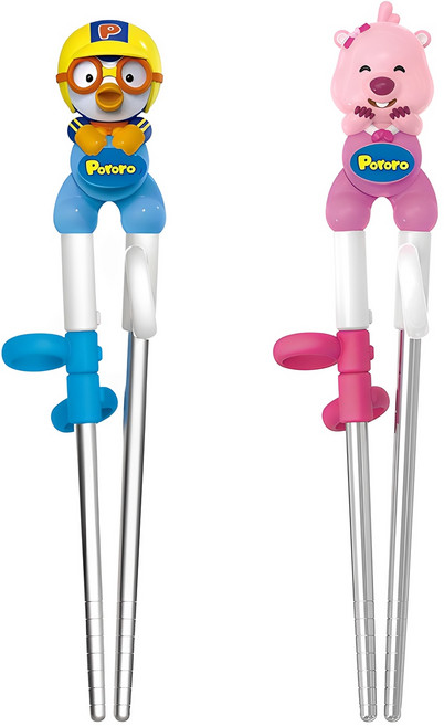 에디슨 아동용 입체 스텐 교정젓가락 2종 세트, 뽀로로 + 루피, 1세트