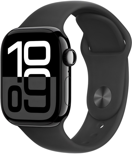 Apple 애플워치 10 GPS, 제트 블랙, 42mm, 제트 블랙 / 블랙 스포츠 밴드, S/M