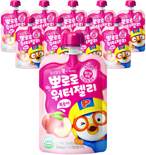 팔도 뽀로로 워터젤리, 120ml, 10개, 복숭아