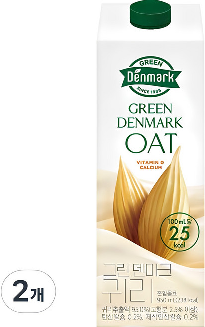 덴마크 그린덴마크 귀리, 950ml, 2개