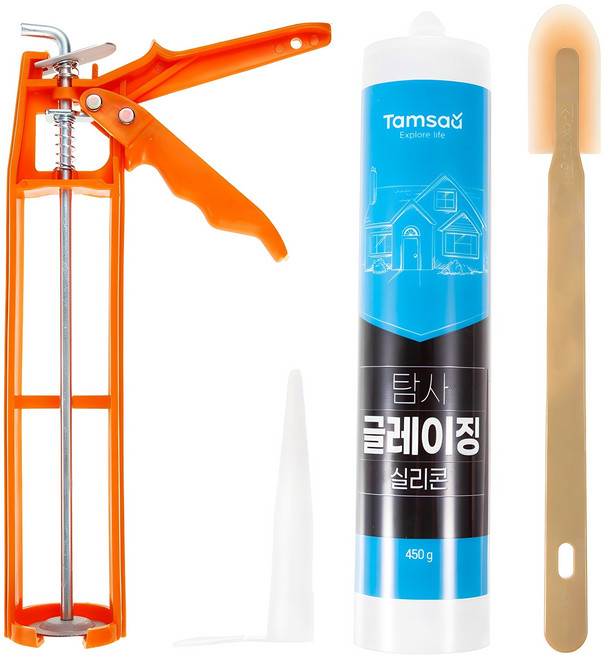 탐사 글레이징 실리콘 화이트 + 플라스틱 건+ 헤라 세트, 1세트