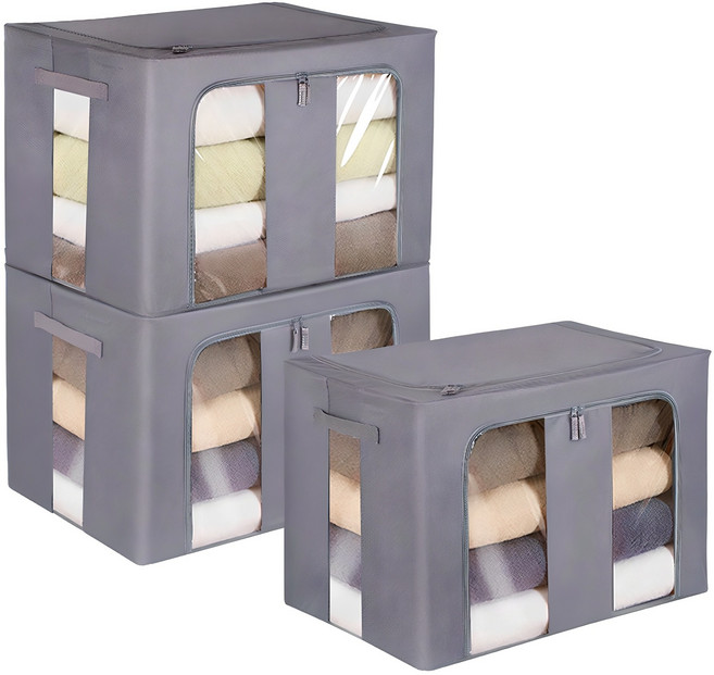 코멧 홈 대용량 베이직 모던 옥스퍼드 리빙박스 100L, 그레이, 3개