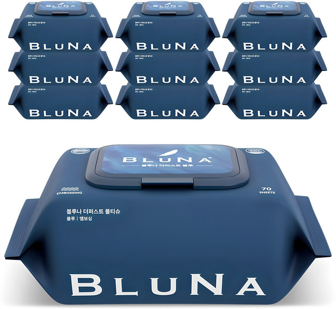 블루나 더퍼스트 물티슈 블루, 70g, 70매, 10개