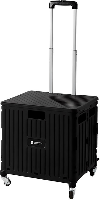 홈앤하우스 4바퀴 접이식 핸드카트 65L + 뚜껑 세트, 블랙, 1개