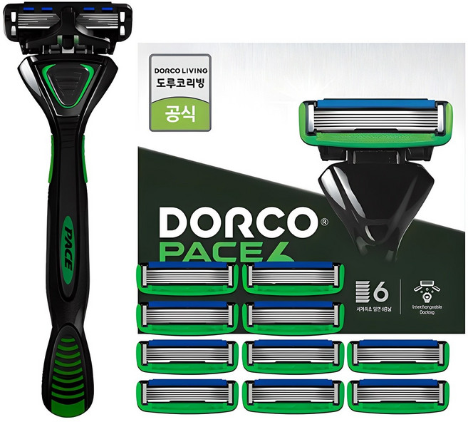 도루코 페이스 6 면도기 + 여분날 10p, 1세트