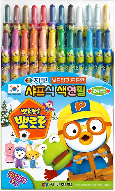 지구화학 뽀롱뽀롱뽀로로 샤프식 색연필, 24색, 1개