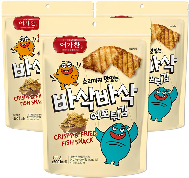 어가찬 소리까지 맛있는 바삭바삭 어포튀김, 100g, 3개