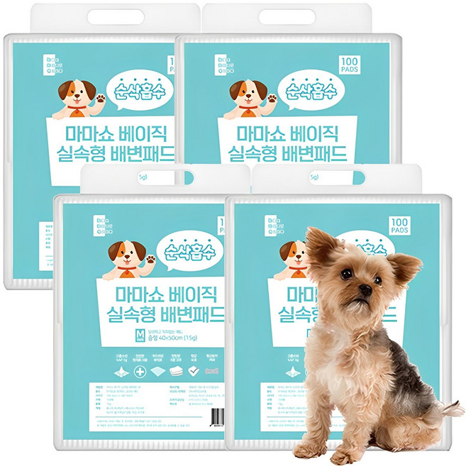 마마쇼 강아지 베이직 실속형 배변패드 무향, 100개입, 4개