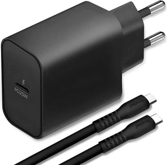 엔더 C타입 GaN 초고속 충전기 25W PD3.0 PPS + C타입-C타입 케이블 2m 세트, 블랙, 1세트