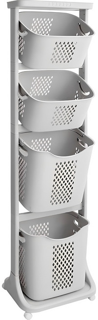 VER 4 대용량 트롤리 뉴스윙 4단 빨래바구니, 그레이