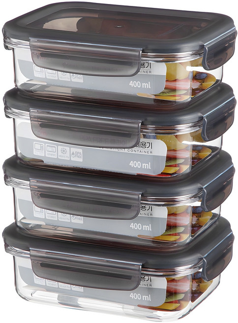 코멧 국내생산 BPA FREE 클리어 밀폐용기, 4개, 400ml