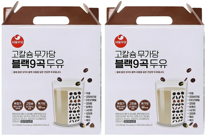 서울우유 고칼슘 무가당 블랙9곡 두유, 190ml, 32개