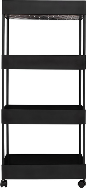 가쯔 이동식 트롤리 틈새 선반 수납장 4단, 블랙