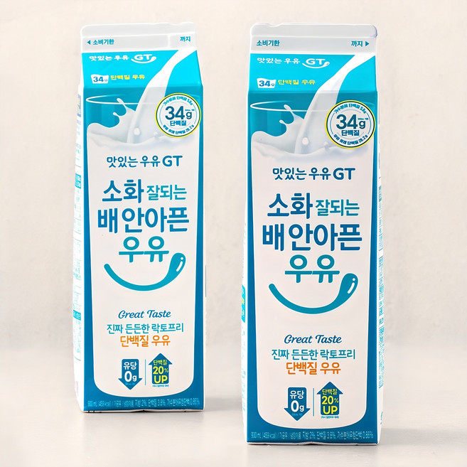 남양유업 맛있는우유GT 소화 잘되는 배 안아픈 단백질 우유, 900ml, 2개