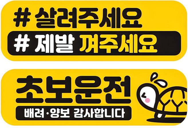 제제데코 초보운전 자동차 탈부착 자석 고휘도 반사 미디엄 스티커 E230 2종 세트, EC048 + EC062, 1세트