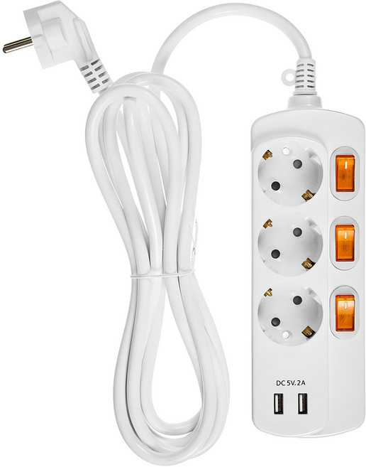 홈플래닛 멀티탭 3구 + USB 2포트 XWL-SAG3U, 3m, 화이트, 1개