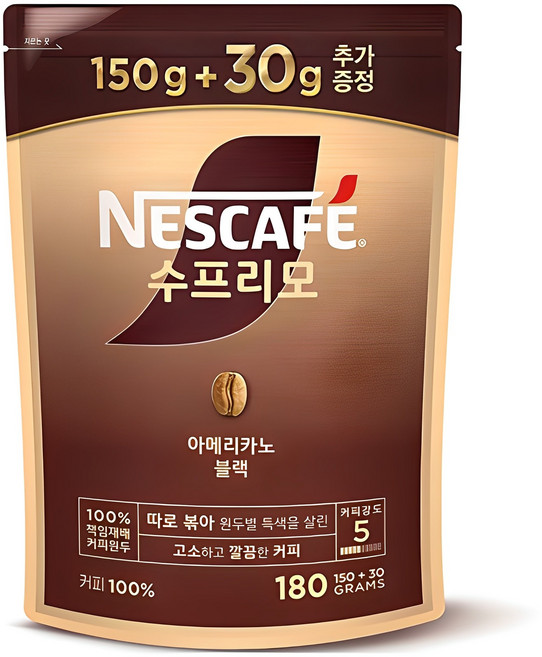 네스카페수프리모 아메리카노 블랙 원두커피믹스 파우치, 180g, 1개, 1개입