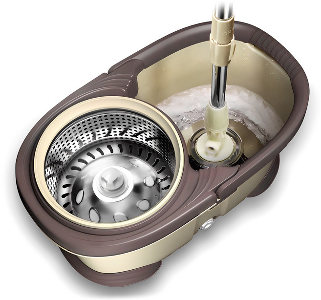 명강산업 회전걸레 파워 스텐통 + 밀대 + 걸레 2p, 1세트