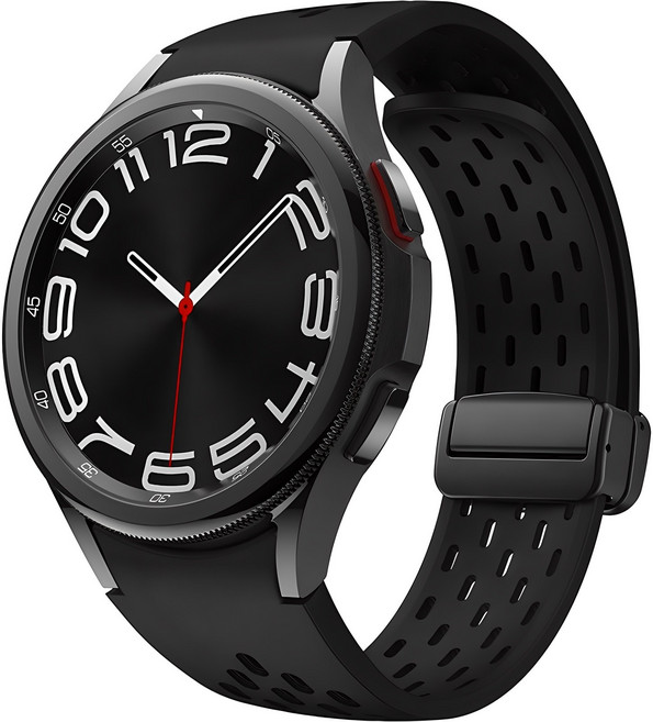 하마테 갤럭시 워치 멀티타공 마그네틱버클 실리콘 스트랩, 블랙, 1개