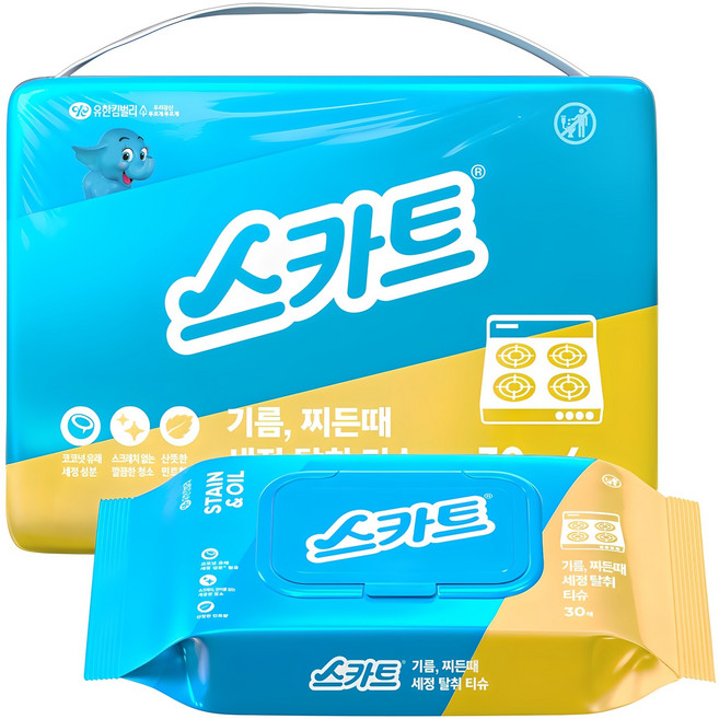 스카트 기름 찌든때 세정 탈취 티슈, 4개