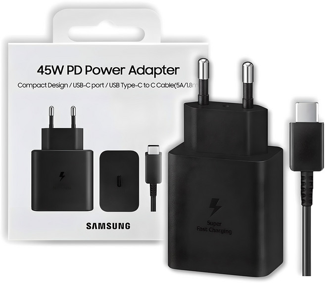 삼성전자 45W PD 초고속 충전기 절전형 + USB C to C 케이블 1.8m 세트, 블랙, 1세트