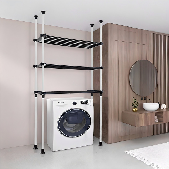 GAHWA HOME SYS. 可調式大容量三層四桿層架衣架, 象牙白 + 黑色